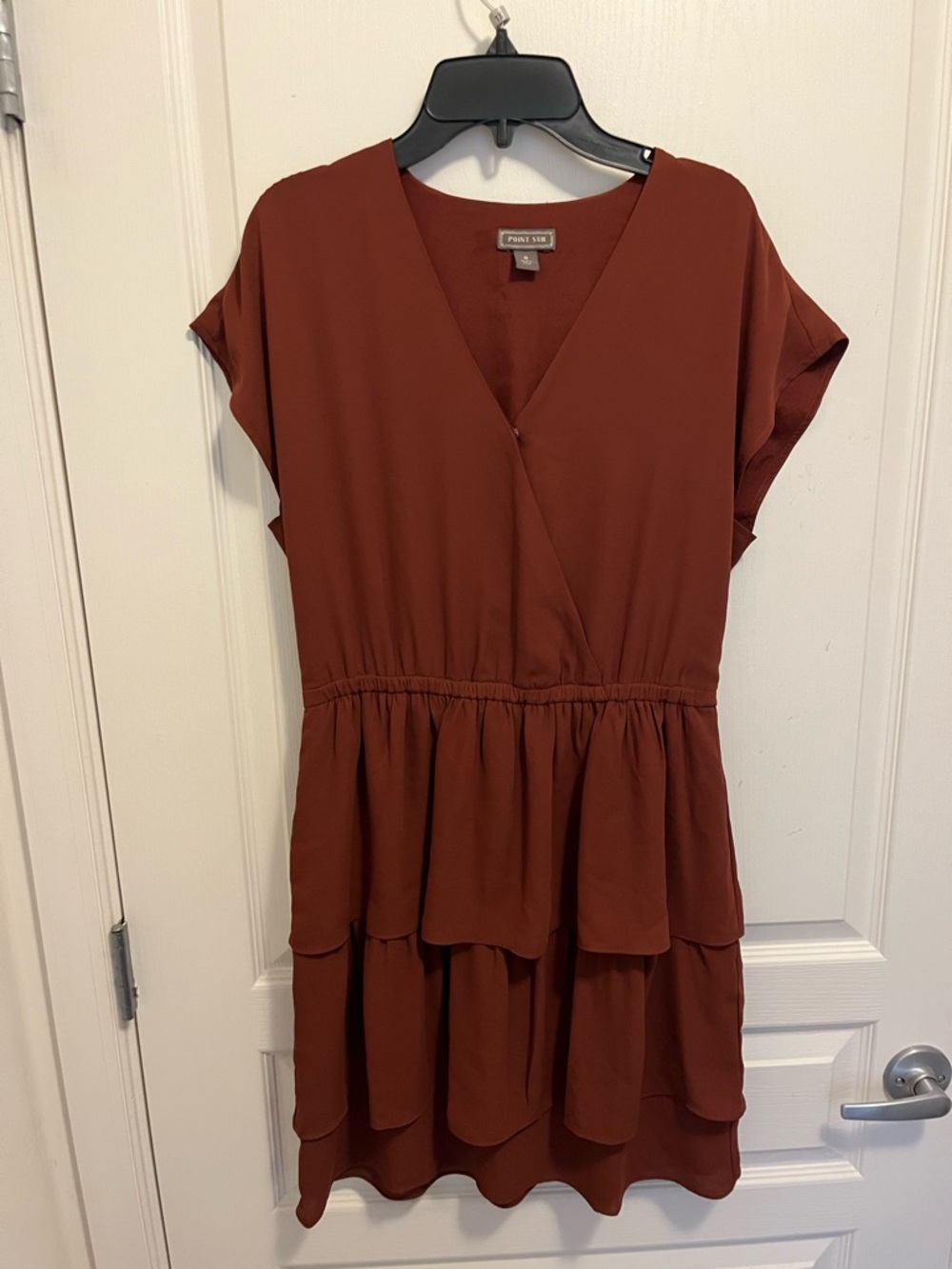 Rust Tiered V-Neck Short Sleeve Dress